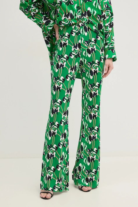 Kalhoty DIANE VON FURSTENBERG dámské, zelená barva, zvony, high waist, DVFPL4S001