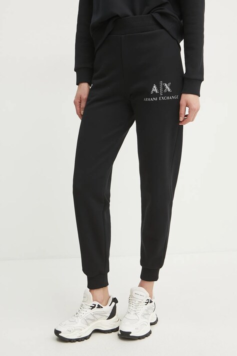 Armani Exchange pantaloni de trening din bumbac femei, culoarea negru, cu imprimeu, XW000162 AF11851