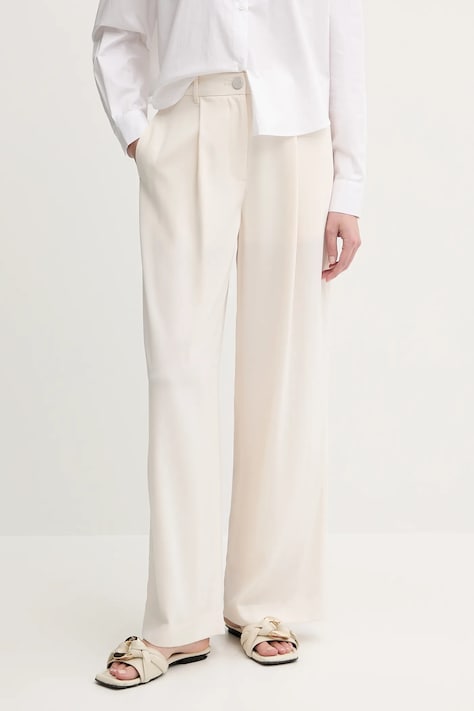 Kalhoty Armani Exchange dámské, béžová barva, široké, high waist, XW000437 AF12749