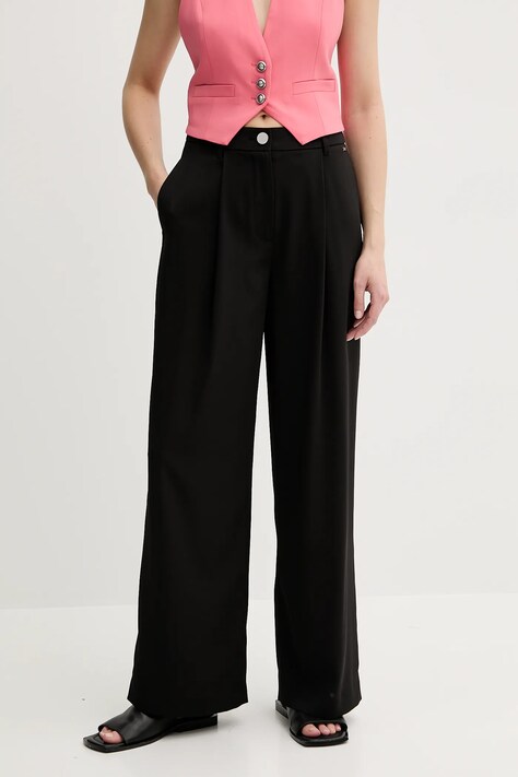 Armani Exchange pantaloni culoarea negru, lat, high waist, XW000437 AF12749