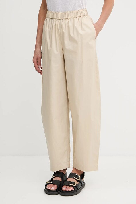 Armani Exchange pantaloni de bumbac culoarea bej, lat, high waist, XW000475 AF12812
