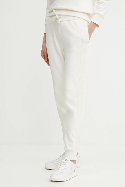 Armani Exchange pantaloni de trening din bumbac culoarea bej, cu imprimeu, XW000503 AF12804