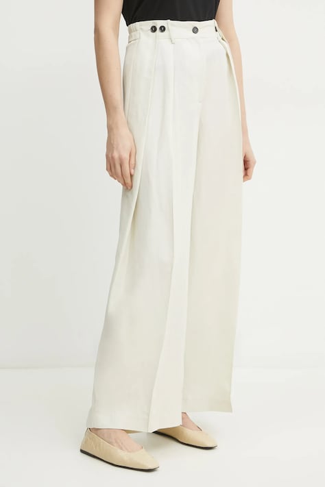 Liviana Conti pantaloni de trening cu amestec de in femei, culoarea bej, drept, high waist, F5SL78