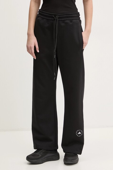 adidas by Stella McCartney pantaloni de trening din bumbac femei, culoarea negru, cu imprimeu, JJ0102