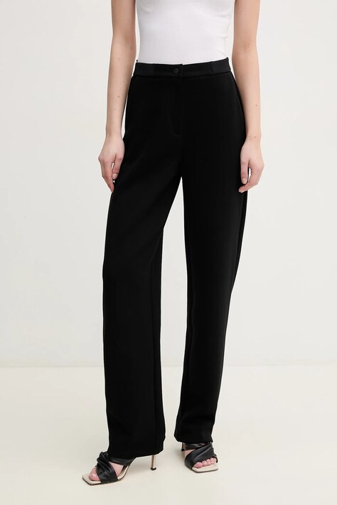 Emporio Armani pantaloni femei, culoarea negru, drept, high waist, EW000475 AF12910