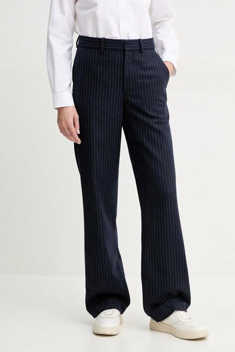 A.P.C. pantaloni de lana pantalon jane femei, culoarea albastru marin, drept, high waist, WOARO.F08467