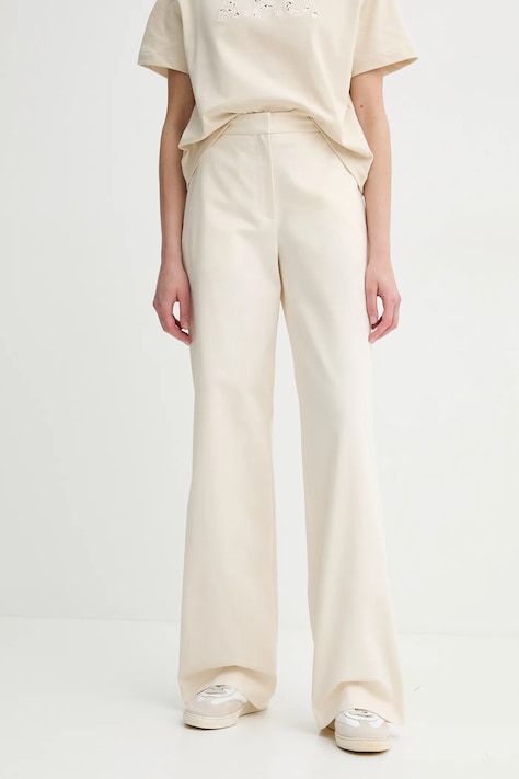 A.P.C. pantaloni de bumbac pantalon margaret femei, culoarea bej, lat, high waist, COHFU.F08476
