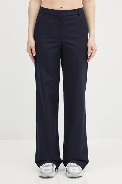 A.P.C. pantaloni de bumbac pantalon margaret femei, culoarea bleumarin, lat, high waist, COHFU.F08476
