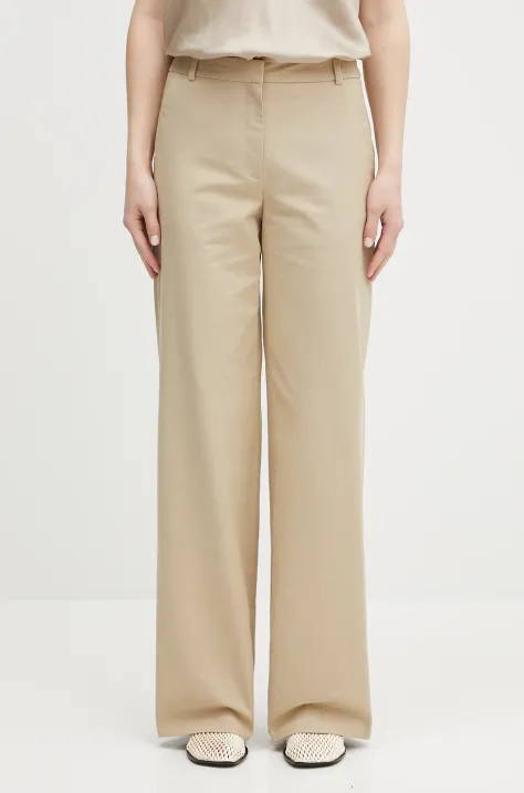 Bavlnené nohavice A.P.C. pantalon margaret dámske, béžová farba, široké, vysoký pás, COHFU.F08476