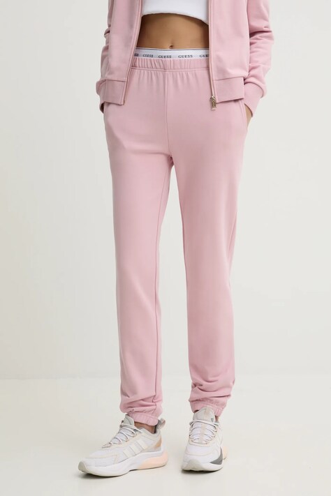 Guess pantaloni de trening SOFIA culoarea roz, neted, O5RB01 KCO31