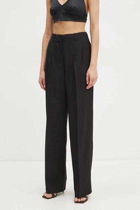 Guess pantaloni femei, culoarea negru, drept, high waist, W5RB73 WGX02