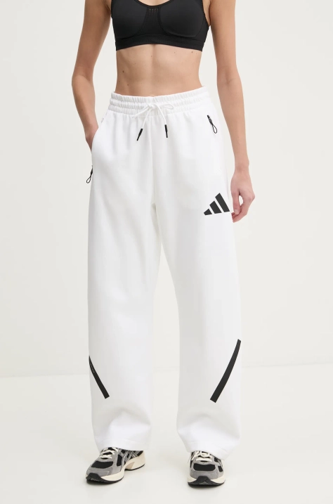 adidas pantaloni de trening Z.N.E. culoarea bej, cu imprimeu, JJ4747