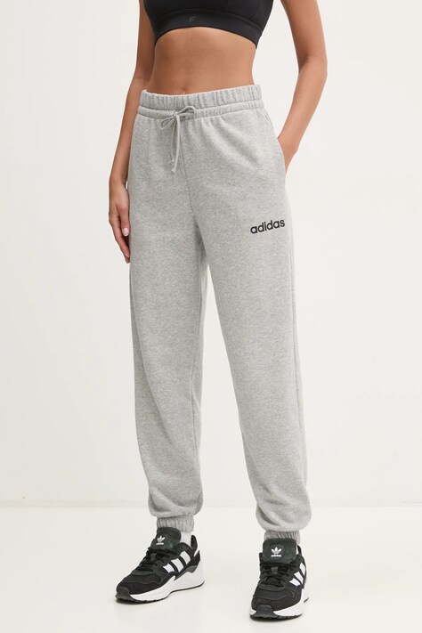 adidas pantaloni de trening Essentials Linear femei, culoarea gri, neted, JC5953