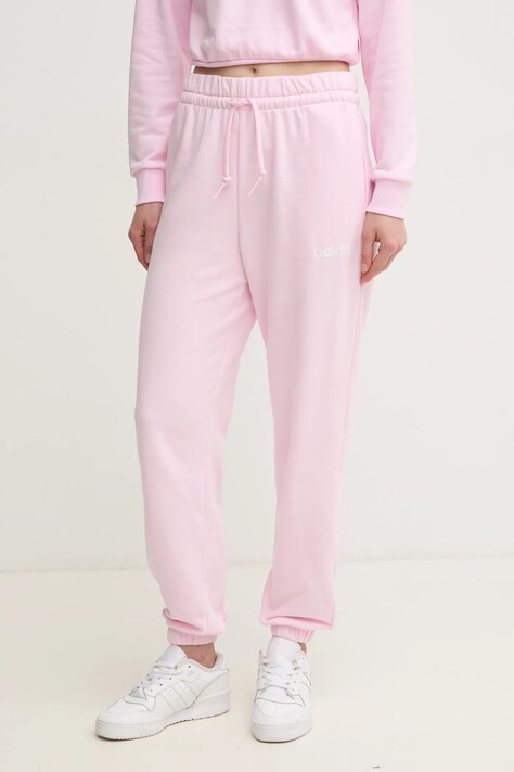 adidas pantaloni de trening Essentials Linear culoarea roz, cu imprimeu, JC5956