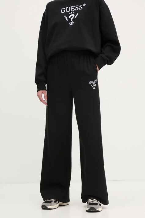 Guess pantaloni de trening ROBERTA culoarea negru, cu imprimeu, V5RB12 KC3D2