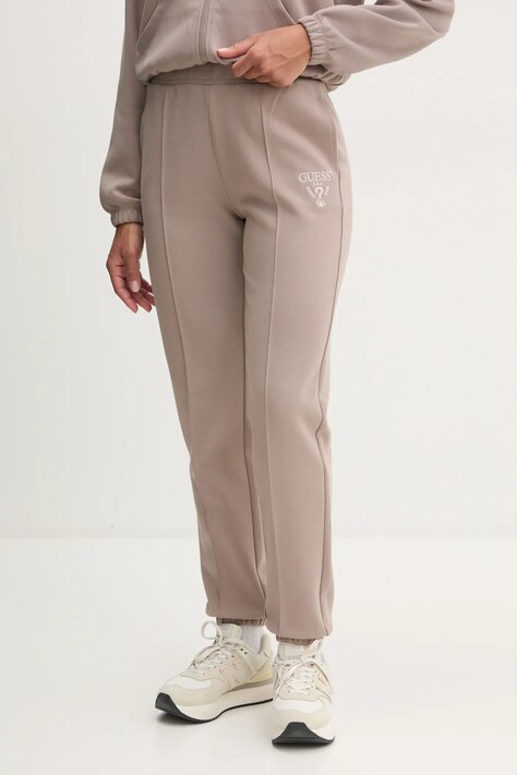 Guess pantaloni de trening ROBERTA culoarea bej, cu imprimeu, V5RB13 KC3D2
