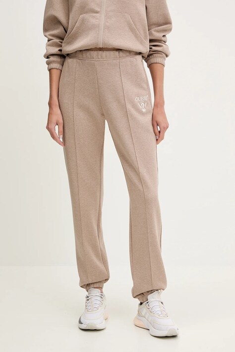 Guess pantaloni de trening ROBERTA culoarea bej, cu imprimeu, V5RB13 KC3D2