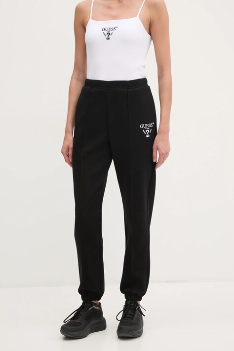 Guess pantaloni de trening ROBERTA culoarea negru, cu imprimeu, V5RB13 KC3D2