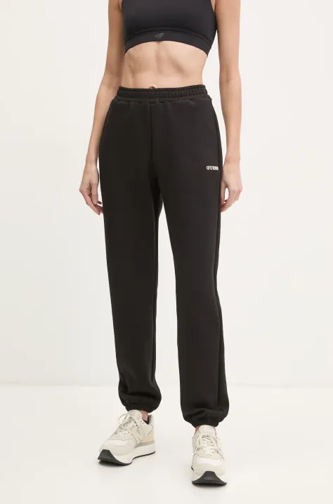 Guess pantaloni de trening MARGARET culoarea negru, cu imprimeu, V5RB02 KCLD1