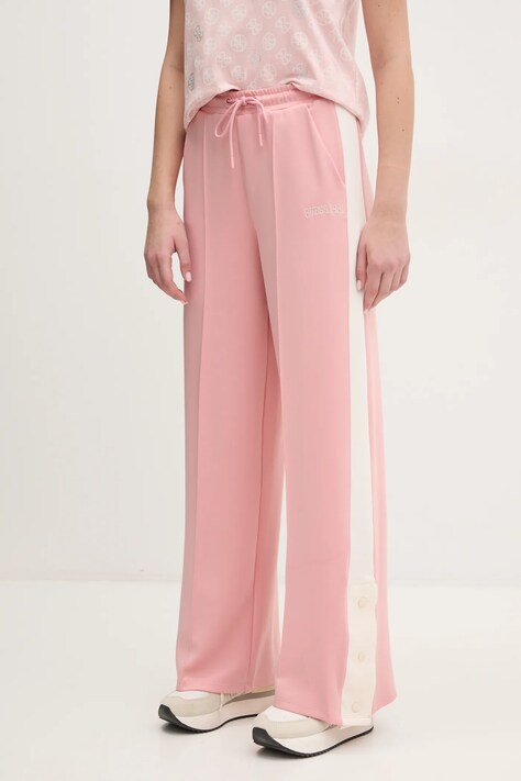 Guess pantaloni de trening SUZANNE femei, culoarea roz, cu imprimeu, V5RB00 KCO72