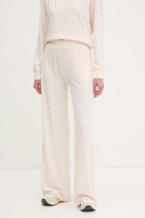 Guess pantaloni de trening MONICA culoarea bej, cu imprimeu, V5RB21 KCLG2