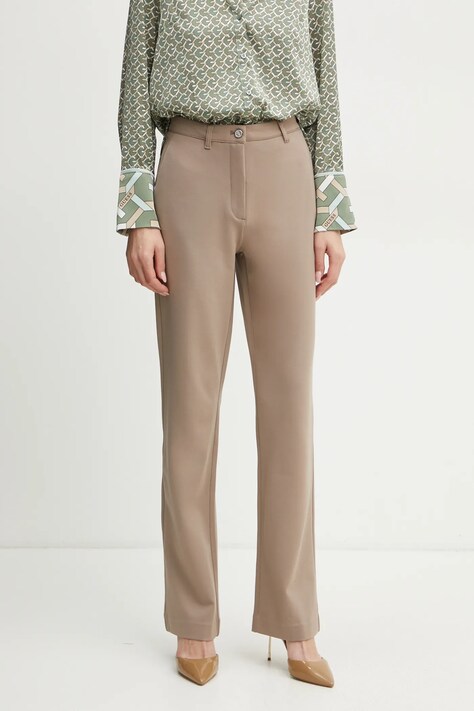 Guess pantaloni NEW ZOE femei, culoarea bej, drept, high waist, W5RB30 KCMU2
