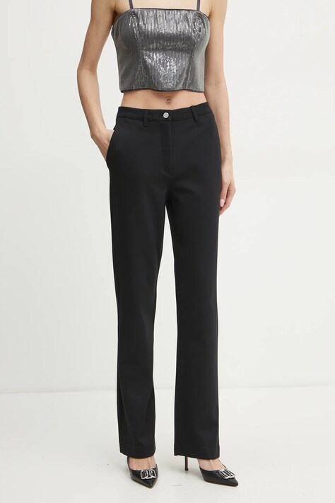 Guess pantaloni NEW ZOE femei, culoarea negru, drept, high waist, W5RB30 KCMU2