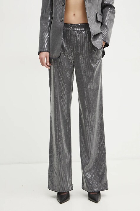 Guess pantaloni CASSIA femei, culoarea gri, lat, high waist, W5RB32 WGX40