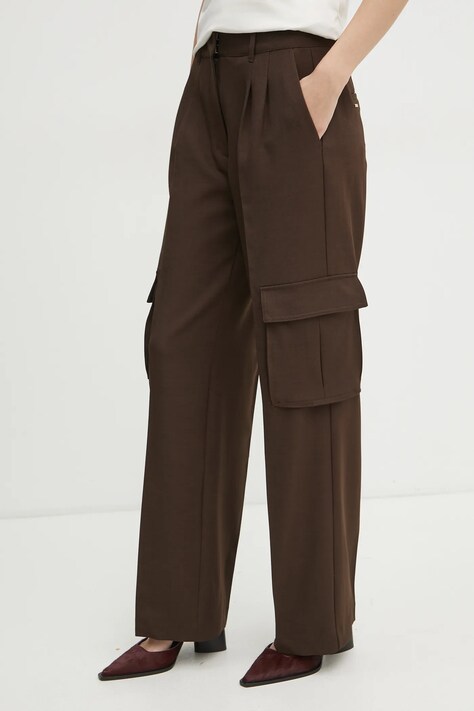 Guess pantaloni MATEA femei, culoarea maro, lat, high waist, W5RB41 WGX02