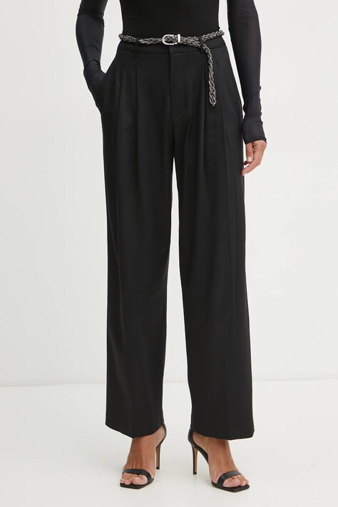Guess pantaloni SANCHA femei, culoarea negru, lat, high waist, W5RB68 WGXM2
