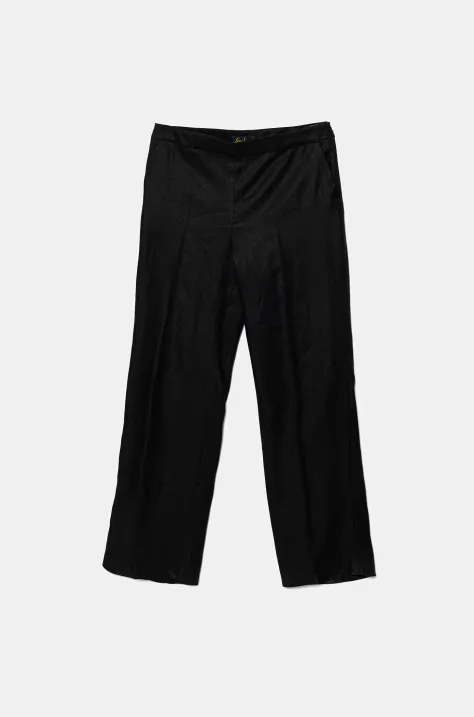 Luisa Spagnoli spodnie lniane damskie kolor czarny szerokie medium waist 542223