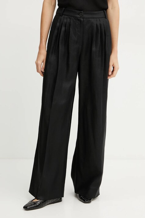 Luisa Spagnoli pantaloni in lino donna colore nero  542166