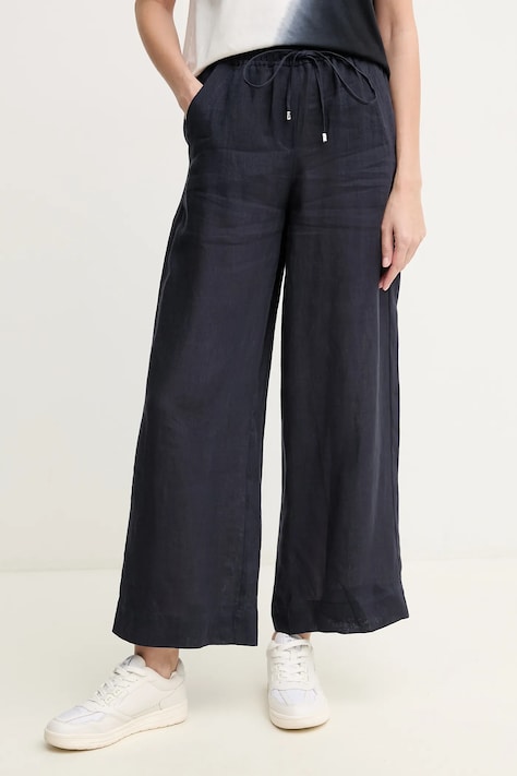 Льняные брюки Marella MATTINO женские цвет синий широкие высокая посадка 2513131084200