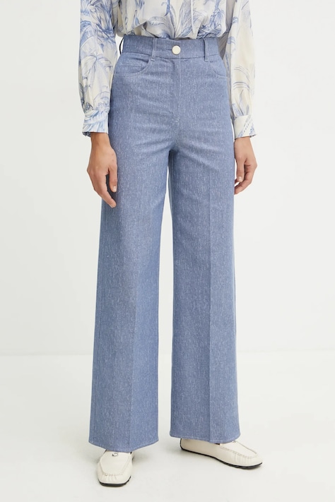Kalhoty Marella DOBLONE dámské, modrá barva, široké, high waist, 2513131101200