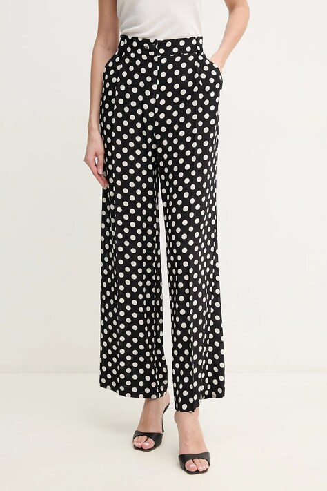 Hedvábné kalhoty Marella FAITI dámské, černá barva, široké, high waist, 2513131121200