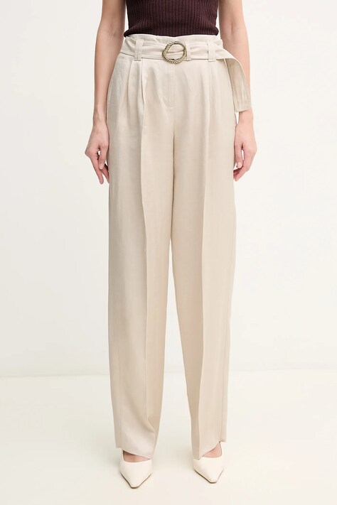 Kalhoty s příměsí lnu Marella FATTO béžová barva, střih chinos, high waist, 2513131124200