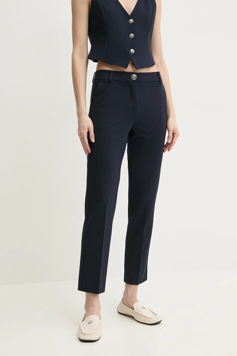 Kalhoty Marella DOTTO dámské, tmavomodrá barva, přiléhavé, high waist, 2513781014200