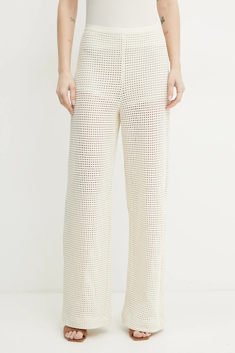 Marella pantaloni ETRA2 femei, culoarea bej, drept, high waist, 2513781054200