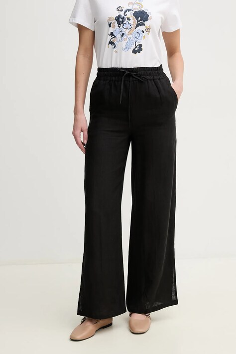 Lněné kalhoty Marella Emme by Marella dámské, černá barva, široké, high waist, 2515131072200