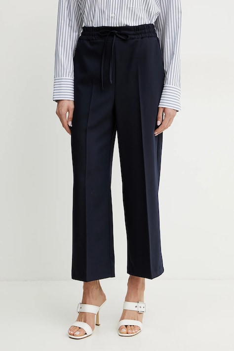 Kalhoty Marella Emme by Marella dámské, tmavomodrá barva, široké, high waist, 2515131131200