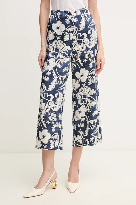 Kalhoty Marella Emme by Marella dámské, modrá barva, široké, high waist, 2515131181200