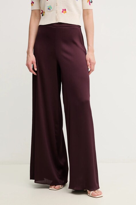 Kalhoty Marella Emme by Marella dámské, vínová barva, široké, high waist, 2515131182200