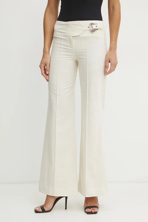 Хлопковые брюки Versace Jeans Couture женские цвет бежевый клёш высокая посадка 78HAA104 N0439