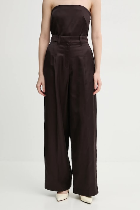 A.L.C. spodnie damskie kolor brązowy szerokie high waist 2PANT01110