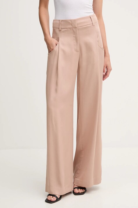 Kalhoty Sisley dámské, hnědá barva, široké, high waist, 4V7PLF06N