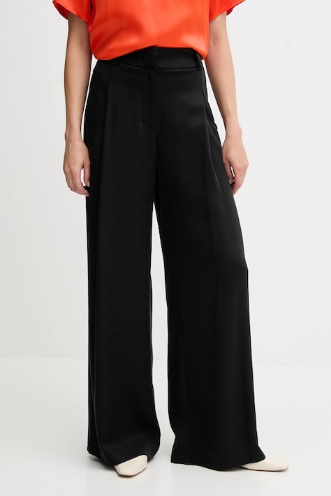 Sisley pantaloni culoarea negru, lat, high waist, 4V7PLF06N