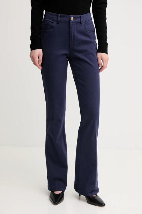 Sisley pantaloni femei, culoarea bleumarin, drept, high waist, 49MALF05G
