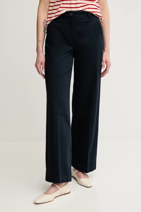 Kalhoty Sisley dámské, tmavomodrá barva, široké, high waist, 4BYWLE03G