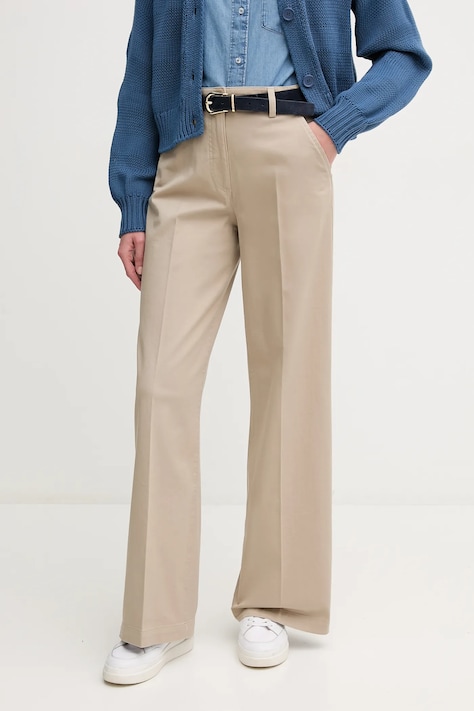 Kalhoty Sisley dámské, béžová barva, široké, high waist, 4BYWLE03G