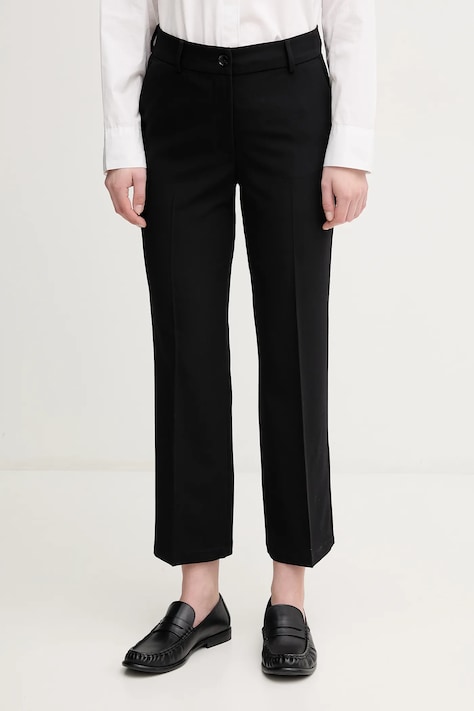 Sisley pantaloni culoarea negru, drept, high waist, 4KVXLE02X